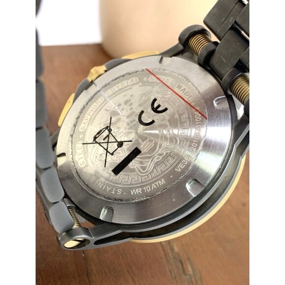 Versace Men's Watch VE3E00621 Swiss Quartz Chronograph Black Dial Gold Gray Band - Picture 6 of 14